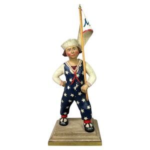 Leo R. Smith MS. LIBERTY Sailor Girl Statue w/ Flag Patriotic Folk Art Retired